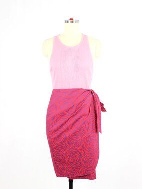 BODEN Pink Purple Rose Floral Print Cotton Poplin Tie Wrap Pencil Skirt, Size 6